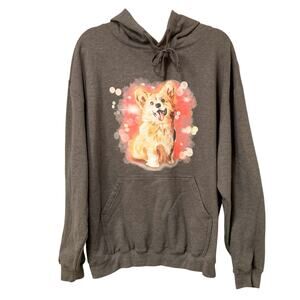 Corgi Cutie Charcoal Gray Hoodie Size Large EUC